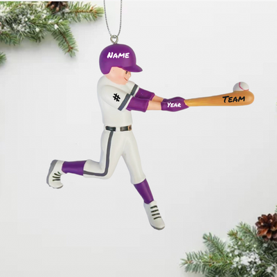 Personalized Baseball Player Ornament | Purple Uniform