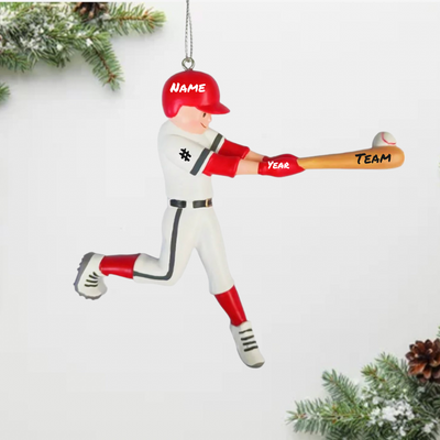 Personalized Baseball Player Ornament | Red Uniform