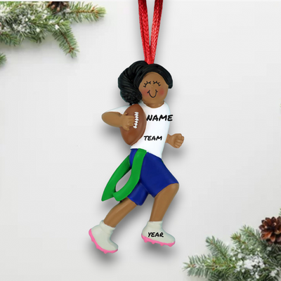 Personalized Black Female Flag Football Player Christmas Ornament