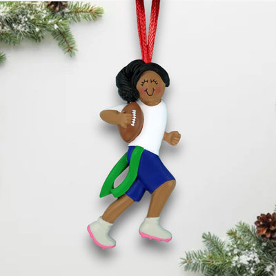 Personalized Black Female Flag Football Player Christmas Ornament