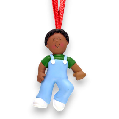 Personalized African American Baby Boy's First Steps Christmas Ornament