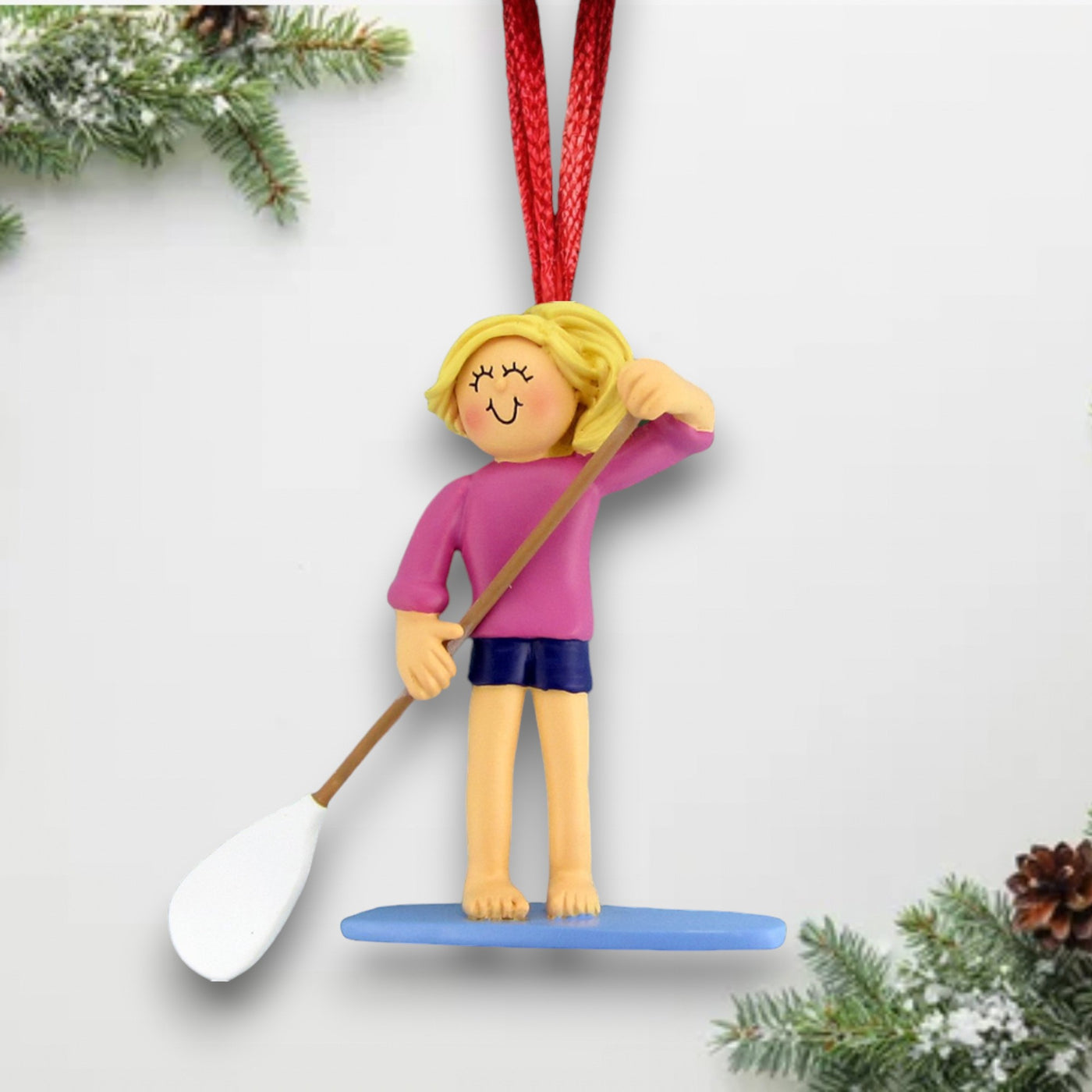 Personalized Blonde Female Paddle Board Christmas Ornament