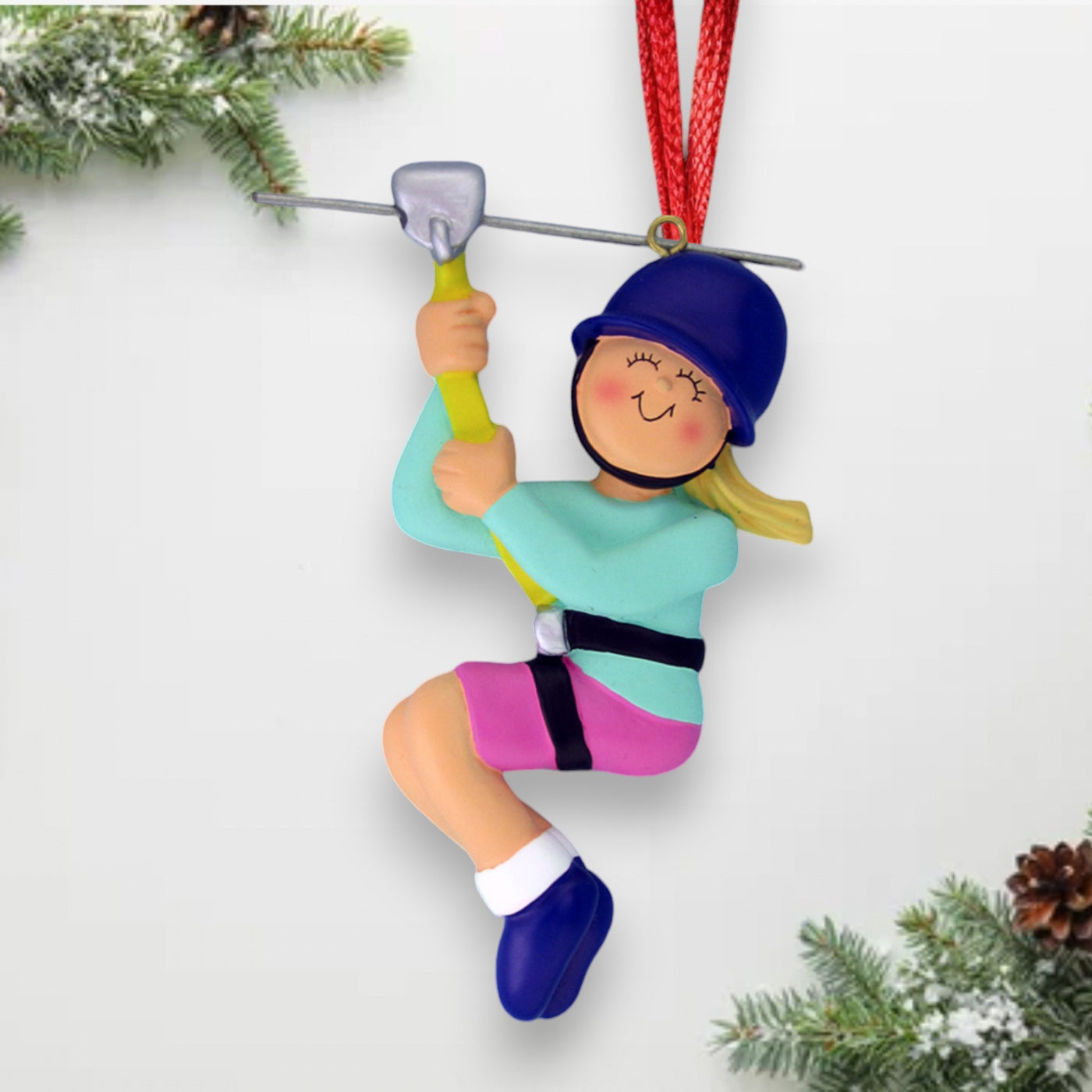 Personalized Blonde Female Zipliner Christmas Ornament