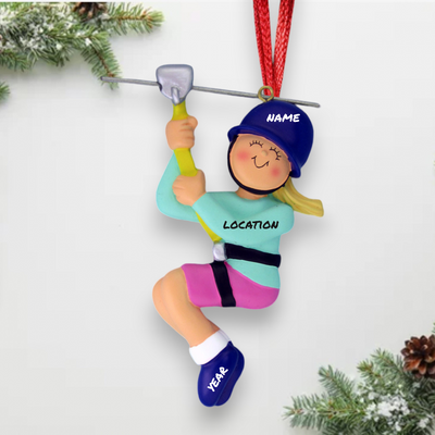 Personalized Blonde Female Zipliner Christmas Ornament