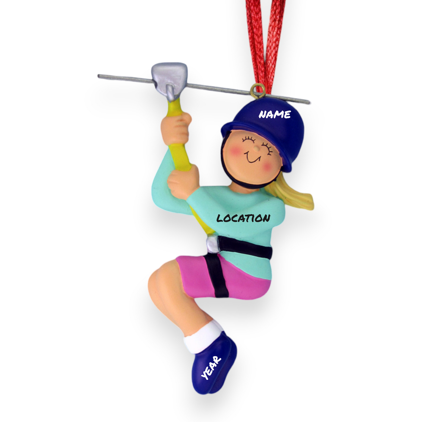 Personalized Blonde Female Zipliner Christmas Ornament