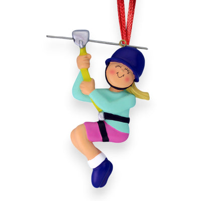 Personalized Blonde Female Zipliner Christmas Ornament