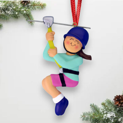 Personalized Brown Female Zipliner Christmas Ornament