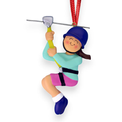 Personalized Brown Female Zipliner Christmas Ornament