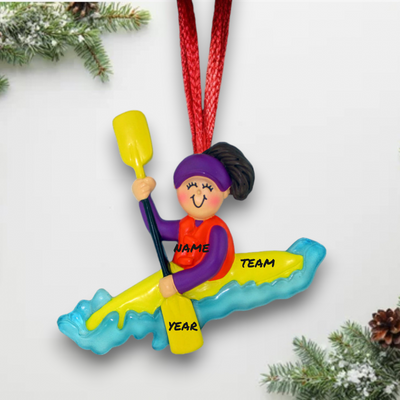 Personalized Brunette Female Kayaking Player Christmas Ornament