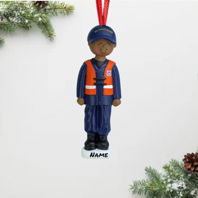 Personalized Black Coast Guard Member Christmas Ornament