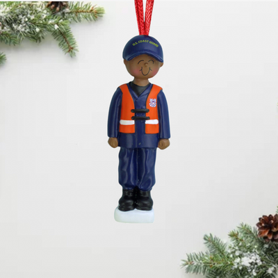 Personalized Black Coast Guard Member Christmas Ornament