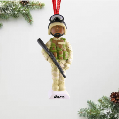 Personalized Black Army Soldier Christmas Ornament