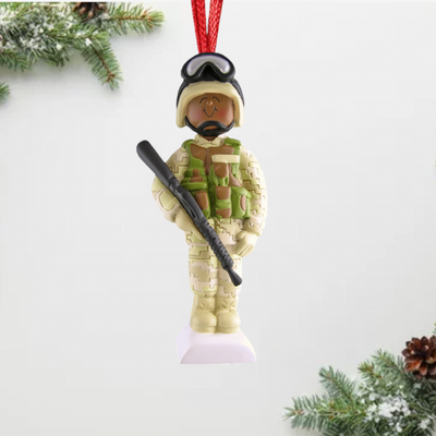 Personalized Black Army Soldier Christmas Ornament