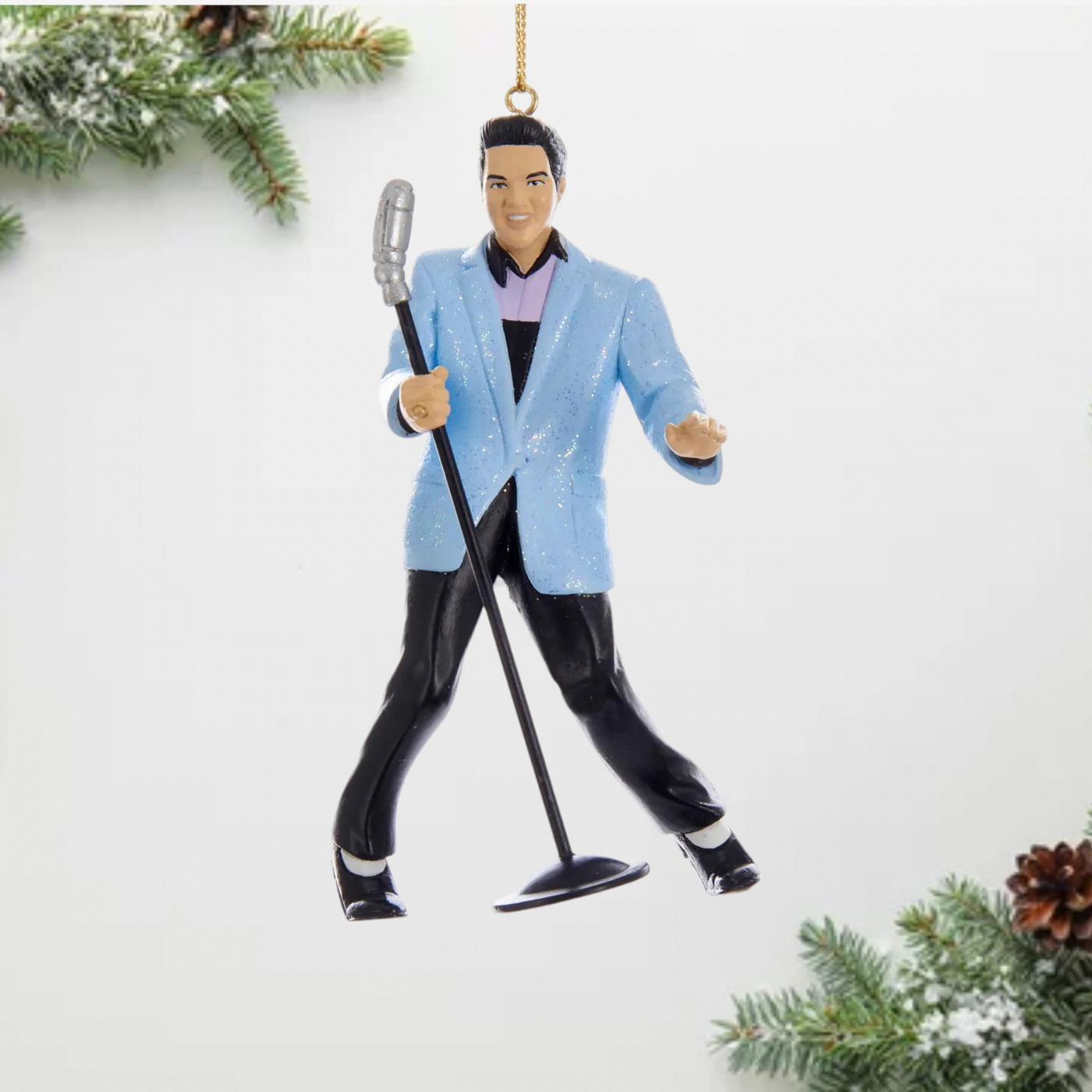 Elvis Presley 'Hound Dog' in Blue Suit Christmas Ornament