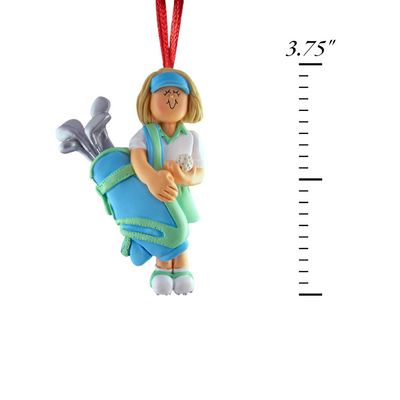 Personalized Blonde Female Golfer Christmas Ornament