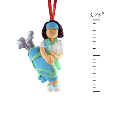 Personalized Brunette Female Golfer Christmas Ornament