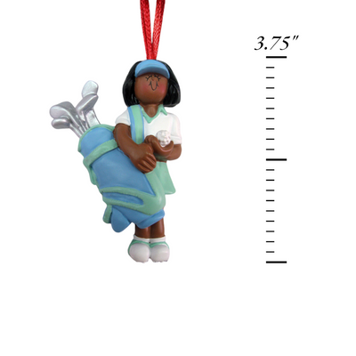 Personalized Black Female Golfer Christmas Ornament