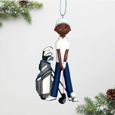 Personalized Black Golfer Christmas Ornament