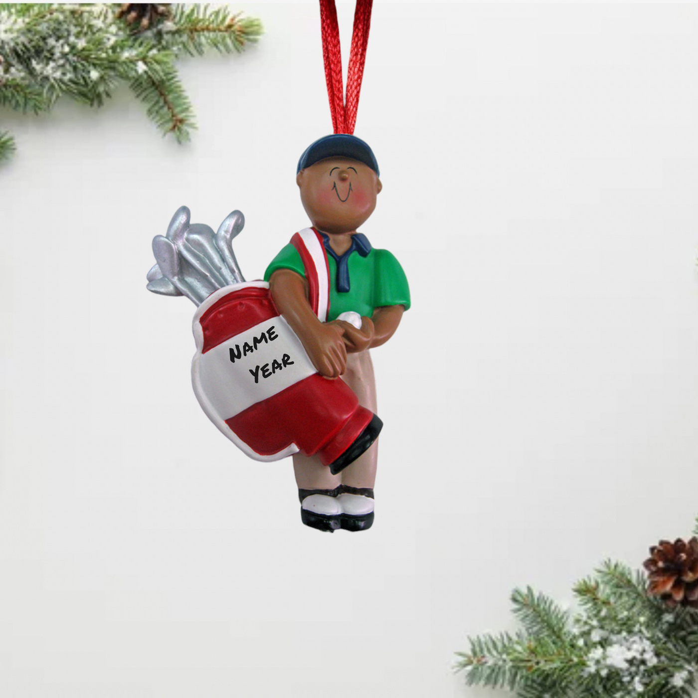 Personalized Black Golfer Christmas Ornament