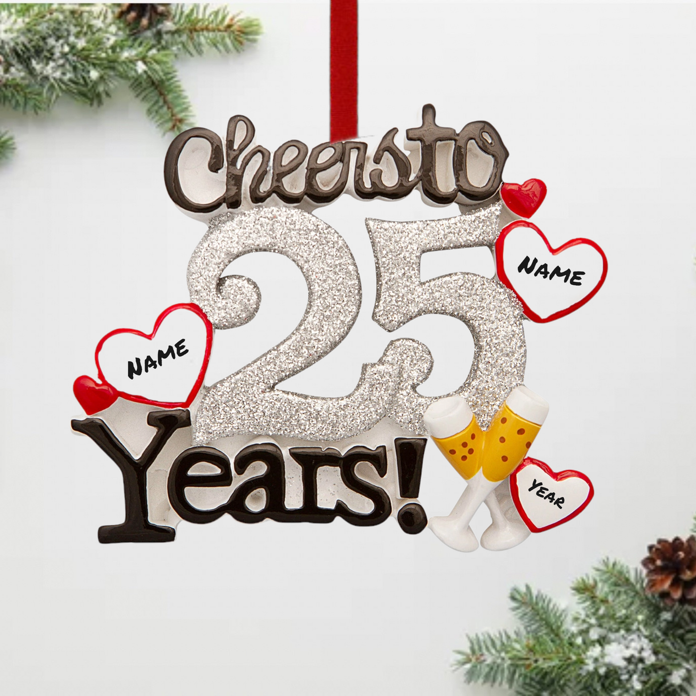 Cheers to 25 Years! Personalized Anniversary Ornament