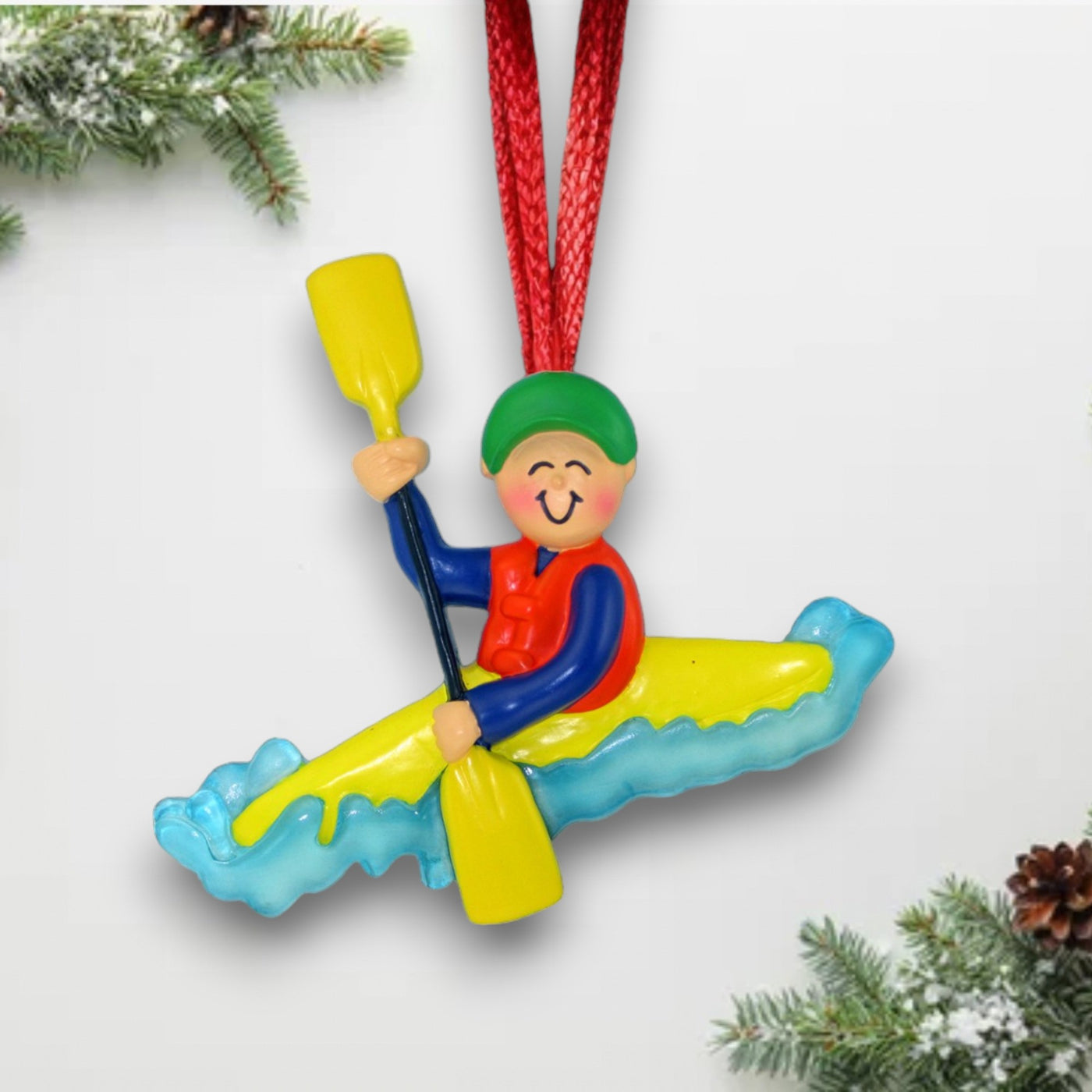 Personalized Male Kayaking Player Christmas Ornament