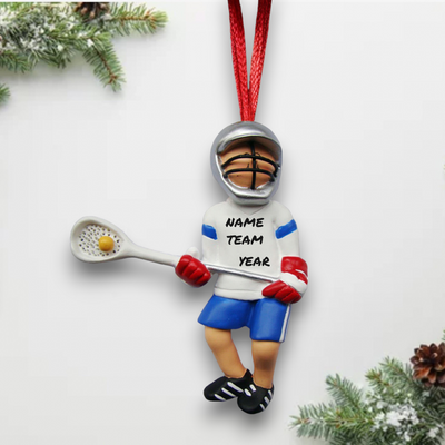 Personalized Male Lacrosse Player Christmas Ornament