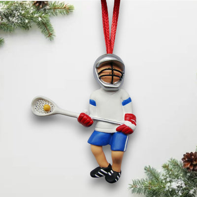 Personalized Male Lacrosse Player Christmas Ornament