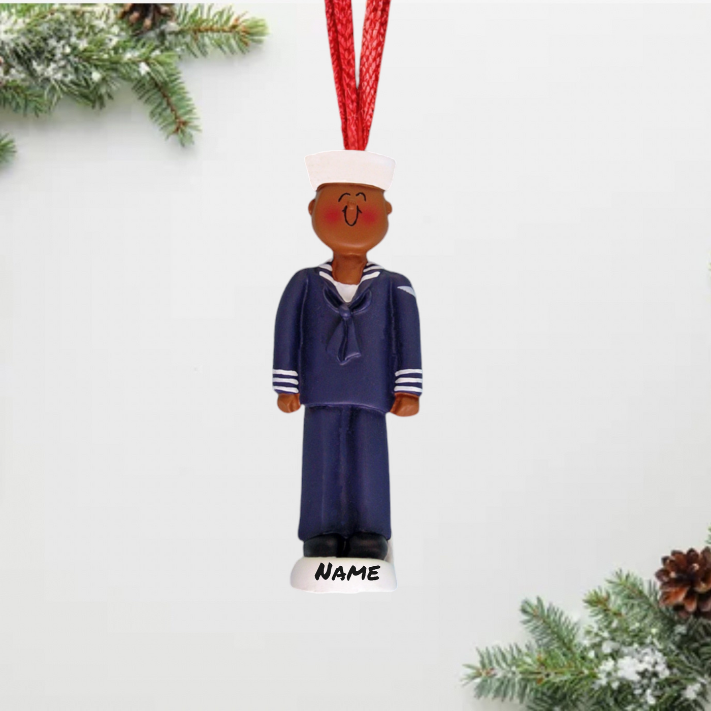 Personalized Black Navy Sailor Christmas Ornament