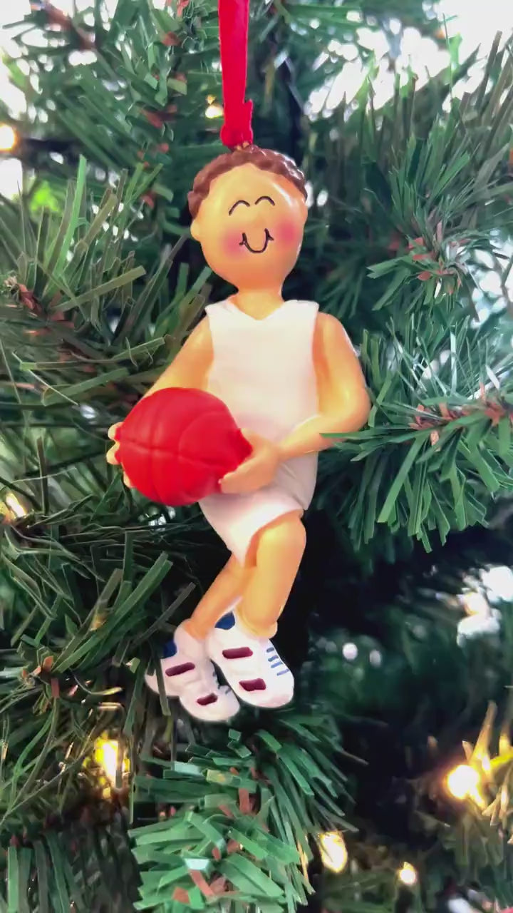 Personalized Brunette Male Basketball Christmas Ornament