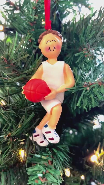 Personalized Brunette Male Basketball Christmas Ornament