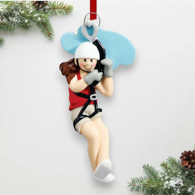 Personalized Zipline Girl Christmas Ornament