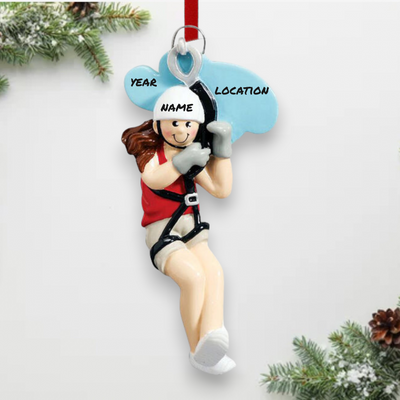 Personalized Zipline Girl Christmas Ornament