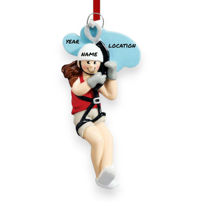 Personalized Zipline Girl Christmas Ornament